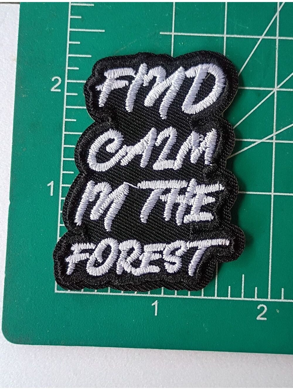 Black & White Embroidered Patch — 'Find Calm in the Forest'